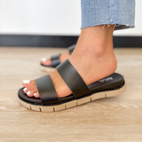 Macy Double Strap Black Sandals