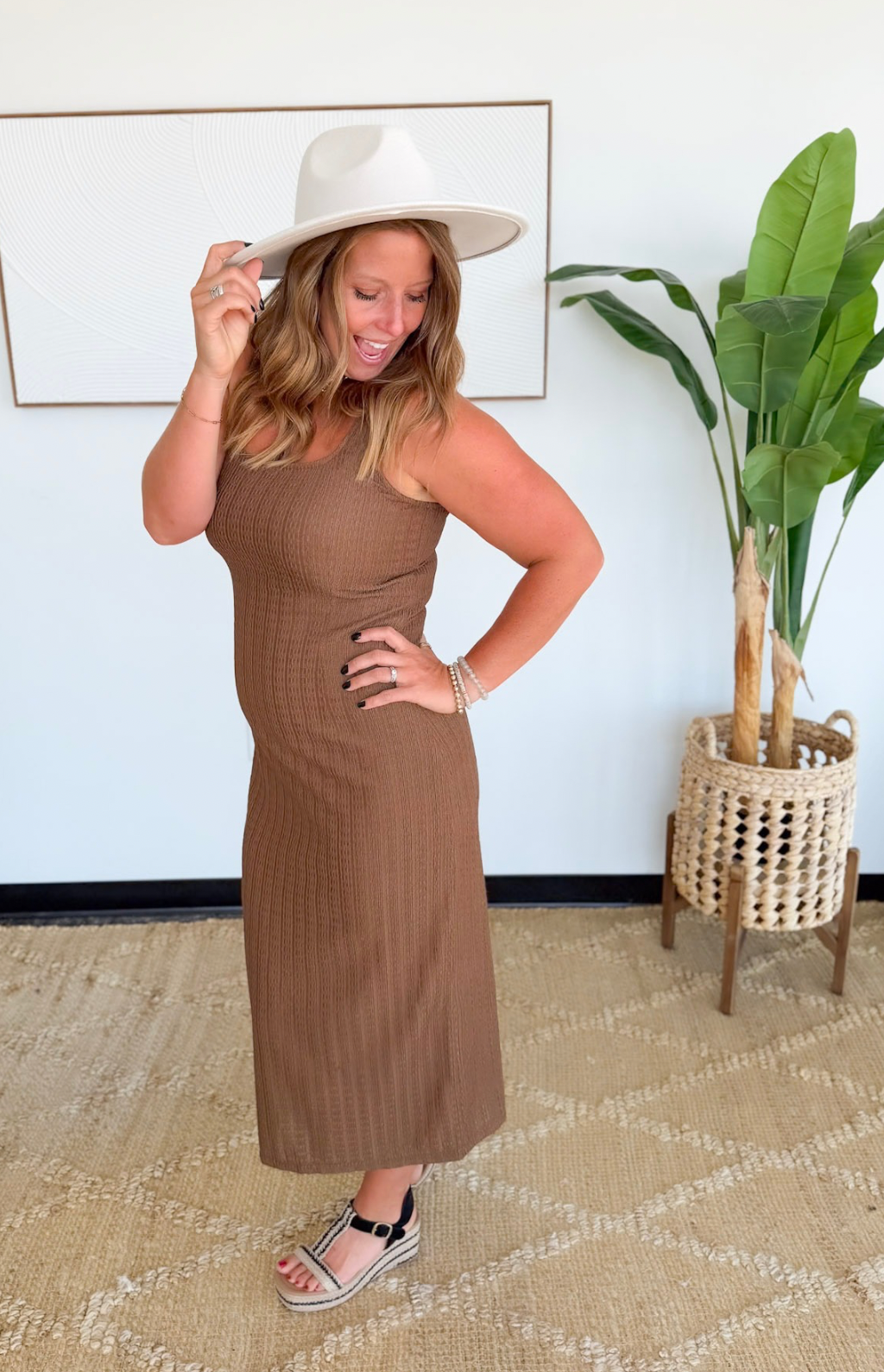 Brown Textured Tank Midi Dress – Creative Touch Boutique