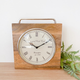 Mango Wood Clock w/ Silver Handle
