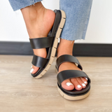 Macy Double Strap Black Sandals