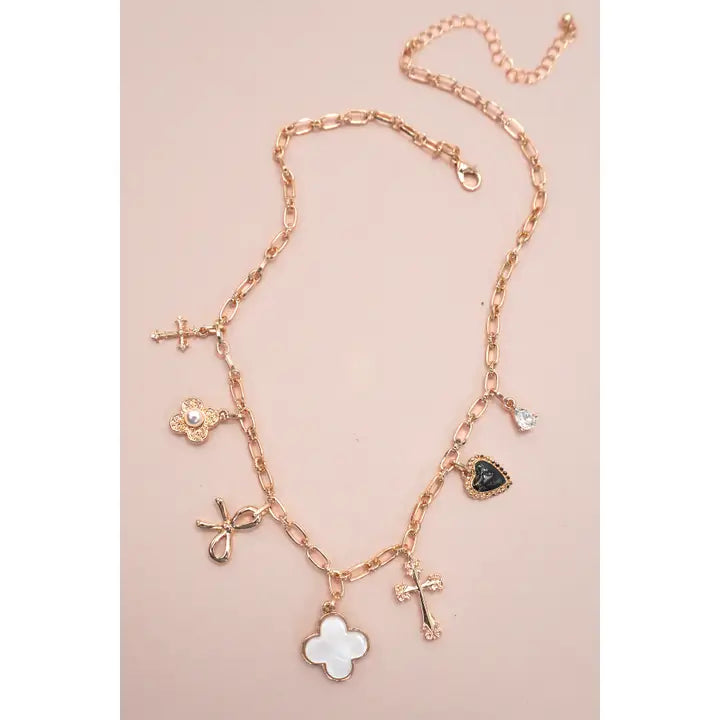Charm Necklace - Clover Bow Cross