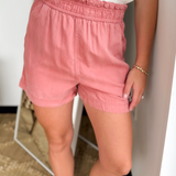 Dusty Coral Elastic Waistband Shorts
