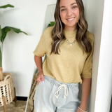 Muted Banana Cream Short Sleeve Sweater Top