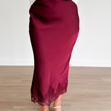 Burgundy Satin Mini Skirt with Lace