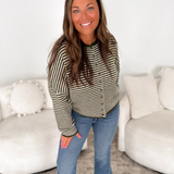 Green & Ivory Striped Button Cardigan