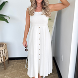 Smocked Sleeve Button Down Midi Natural Dress