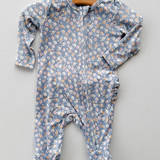 Floral Blue Ruffle 2 Way Zip Footie