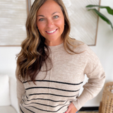 Khaki/Black Striped Long Sleeve Sweater