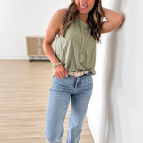 Olive Sleeveless Top with Buttons