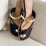 Black Strappy Gold Detail Sandals