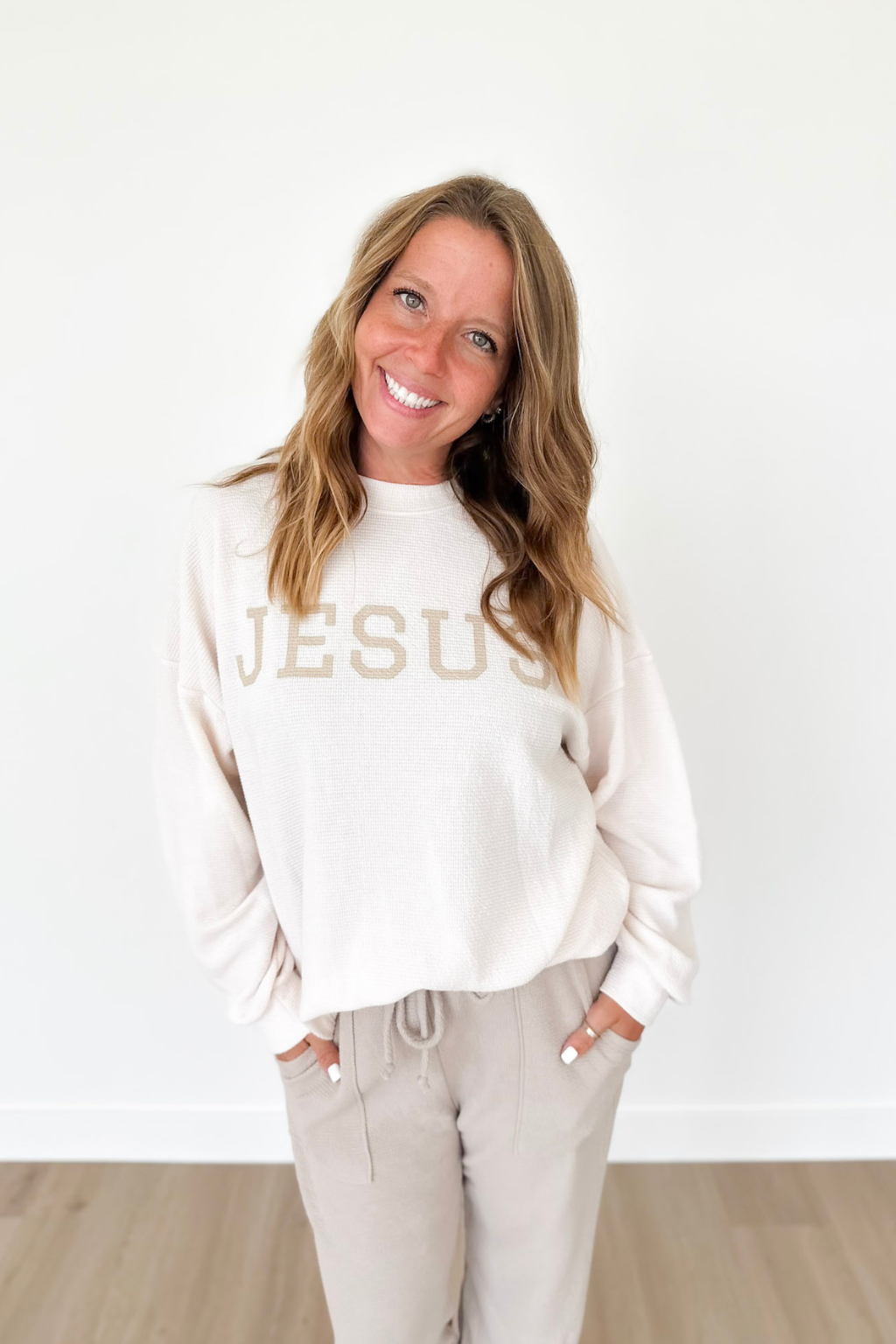 Cream/Taupe Jesus Long Sleeve Top