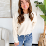 Ivory Striped Textured Knit Boxy Sweater