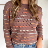 Coco Colored Thin Striped Crochet Sweater