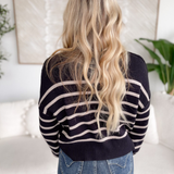 Joanna Mock Neck Ribbed Striped Sweater