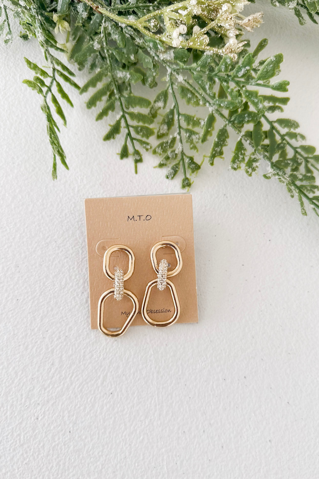 Dangle Metal Earrings with Pave Link