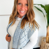 Washed Denim Quilted Shawl Vest