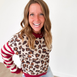 Leopard/Striped Sleeve Button Down Cardigan