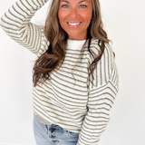 Ivory Knit Green/Grey Striped Sweater