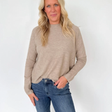 Textured Raglan Sleeve Taupe Sweater