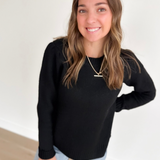 Black Soft Knit Puff Long Sleeve Sweater