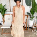 Tiffany Natural Knitted Halter Maxi Dress