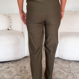 Jackie Dark Olive Wide Legs Stretch Pants