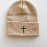 Embroidered Cross Knit Beanie