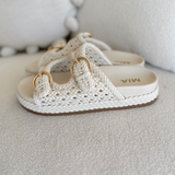 Bone Woven Double Strap Sandals