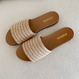 Neutral Slide On Raffia Sandals