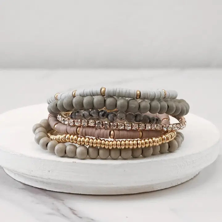 Stack of 7 Stretchy Beaded Bracelets