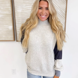 Mock Neck Color Block Grey/Navy Sweater