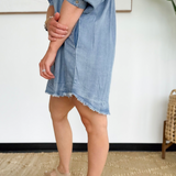 Light Washed Denim Dolman Sleeve Mini Dress