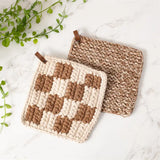 Knitted Pot Holder w/ Leather Strap