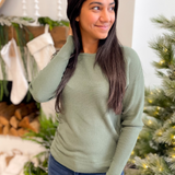 Emmy Long Sleeve Green Waffle Knit Top