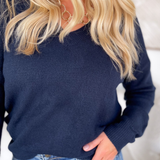 Melanie V-Neck Navy Knit Sweater