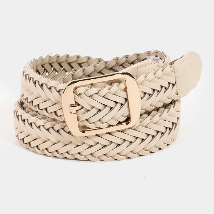 Braided Faux Leather Belt with Gold Buckle
