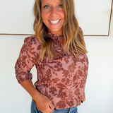 Brwon Floral 3/4 Sleeve Top