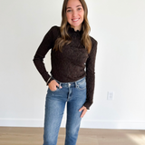 Brown Lace Textured Knit Top