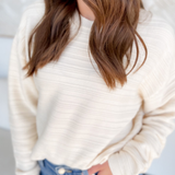 Ivory Striped Textured Knit Boxy Sweater