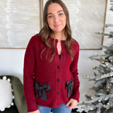 Burgandy Button Down Cardigan with Bows