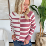 Rose/Cream Mutli Striped Knit Sweater