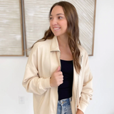 Casual Zip Up Relaxed Jacket-Cream