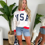 Cream Retro USA Knit Pullover
