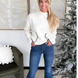 Ivory Knit Sweater with Black Edge Stitching