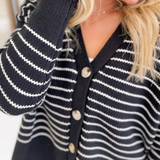 Black/White Striped Knit Button Cardigan