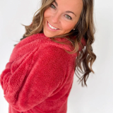 Red Fuzzy Hooded Cardigan-One Size