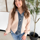 Denim Contrast Ribbed Cardigan