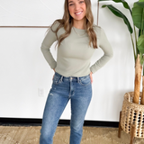 Fitted Ribbed Long Sleeve Top-Seagrass
