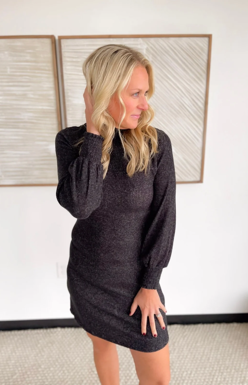long sleeve knit midi dress Black Soft Knit Long Sleeve Midi Dress Small