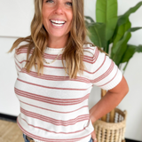 Ivory Knit Rust Thin Stripe Top